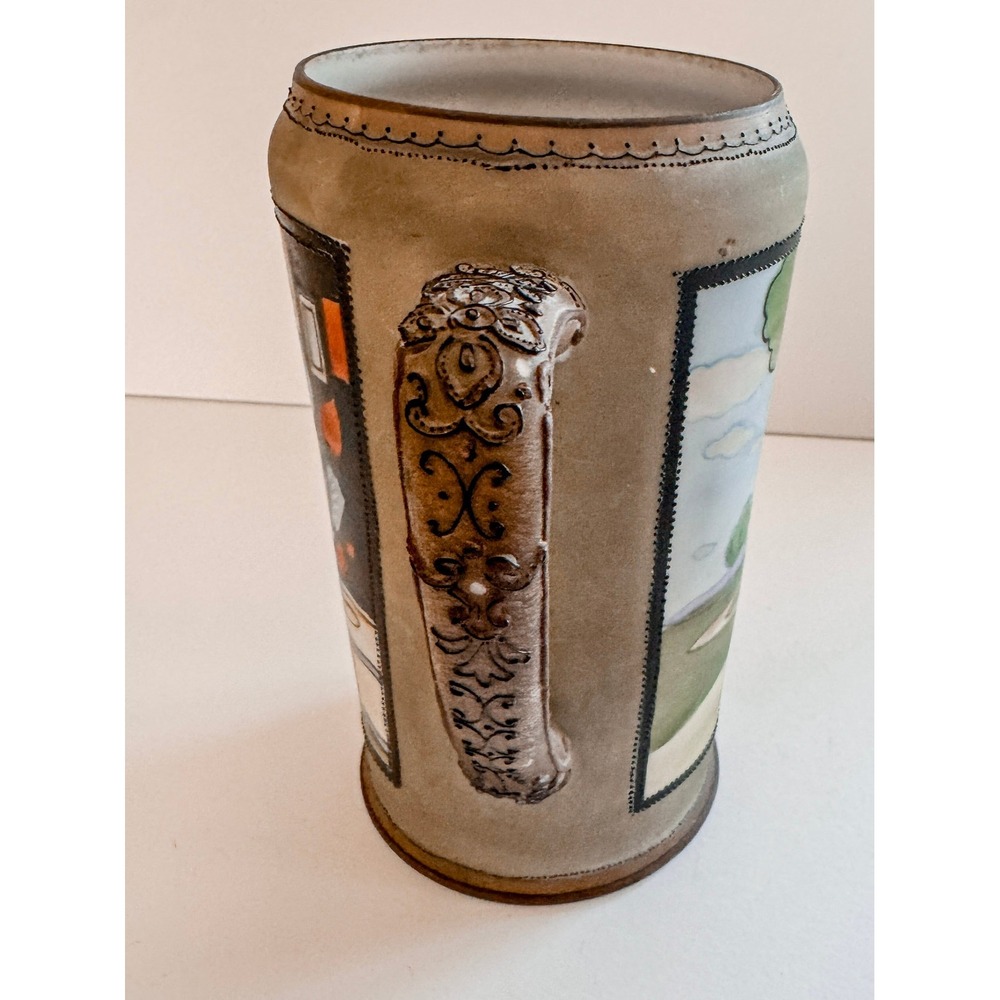 Antique Nippon Hand Painted Beer Stein Moriage Tavern Scene Landscape Porcelain - Picture 7 of 11